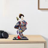 Japanese Kimono Doll Desk Squatting Kabuki Statue for Fireplace Office Decor blue