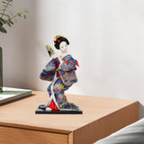 Japanese Kimono Doll Desk Squatting Kabuki Statue for Fireplace Office Decor blue