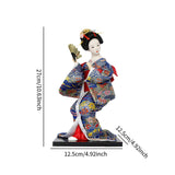 Japanese Kimono Doll Desk Squatting Kabuki Statue for Fireplace Office Decor blue