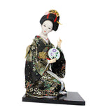 Japanese Kimono Doll Desk Squatting Kabuki Statue for Fireplace Office Decor black