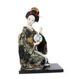 Japanese Kimono Doll Desk Squatting Kabuki Statue for Fireplace Office Decor black