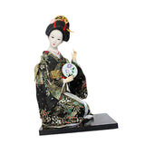 Japanese Kimono Doll Desk Squatting Kabuki Statue for Fireplace Office Decor black