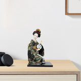 Japanese Kimono Doll Desk Squatting Kabuki Statue for Fireplace Office Decor black