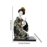 Japanese Kimono Doll Desk Squatting Kabuki Statue for Fireplace Office Decor black