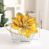 Magnolia Christmas Decoration Floral Pick Party Venue Artificial Flower Stem Gold