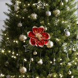 Magnolia Christmas Decoration Floral Pick Party Venue Artificial Flower Stem Deep Red