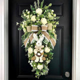 Easter Bunny Wreath Front Door with Bowknot Holiday Artificial Flower Wreath