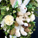 Easter Bunny Wreath Front Door with Bowknot Holiday Artificial Flower Wreath