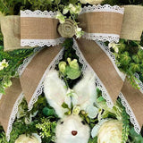 Easter Bunny Wreath Front Door with Bowknot Holiday Artificial Flower Wreath