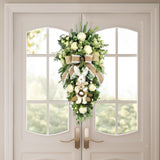 Easter Bunny Wreath Front Door with Bowknot Holiday Artificial Flower Wreath