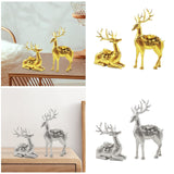 2Pcs Deer Statues Resin Animal Sculptures for Living Room Fireplace Entrance Gold