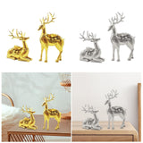 2Pcs Deer Statues Resin Animal Sculptures for Living Room Fireplace Entrance Gold