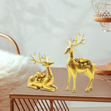 2Pcs Deer Statues Resin Animal Sculptures for Living Room Fireplace Entrance Gold