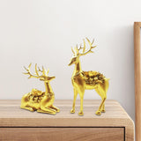 2Pcs Deer Statues Resin Animal Sculptures for Living Room Fireplace Entrance Gold