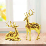 2Pcs Deer Statues Resin Animal Sculptures for Living Room Fireplace Entrance Gold