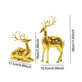 2Pcs Deer Statues Resin Animal Sculptures for Living Room Fireplace Entrance Gold