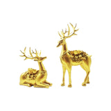 2Pcs Deer Statues Resin Animal Sculptures for Living Room Fireplace Entrance Gold