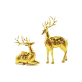 2Pcs Deer Statues Resin Animal Sculptures for Living Room Fireplace Entrance Gold