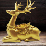 2Pcs Deer Statues Resin Animal Sculptures for Living Room Fireplace Entrance Gold