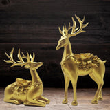 2Pcs Deer Statues Resin Animal Sculptures for Living Room Fireplace Entrance Gold