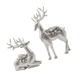 2Pcs Deer Statues Resin Animal Sculptures for Living Room Fireplace Entrance Silver