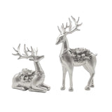 2Pcs Deer Statues Resin Animal Sculptures for Living Room Fireplace Entrance Silver