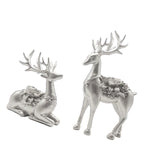 2Pcs Deer Statues Resin Animal Sculptures for Living Room Fireplace Entrance Silver