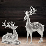 2Pcs Deer Statues Resin Animal Sculptures for Living Room Fireplace Entrance Silver