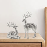 2Pcs Deer Statues Resin Animal Sculptures for Living Room Fireplace Entrance Silver