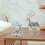 2Pcs Deer Statues Resin Animal Sculptures for Living Room Fireplace Entrance Silver