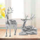 2Pcs Deer Statues Resin Animal Sculptures for Living Room Fireplace Entrance Silver