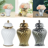 Ceramic Flower Vase Ceramic Ginger Jar with Lid for Bookshelf Party Entrance White