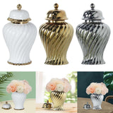 Ceramic Flower Vase Ceramic Ginger Jar with Lid for Bookshelf Party Entrance White