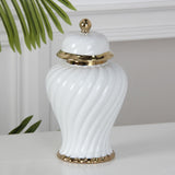 Ceramic Flower Vase Ceramic Ginger Jar with Lid for Bookshelf Party Entrance White