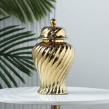 Ceramic Flower Vase Ceramic Ginger Jar with Lid for Bookshelf Party Entrance Gold