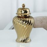 Ceramic Flower Vase Ceramic Ginger Jar with Lid for Bookshelf Party Entrance Gold