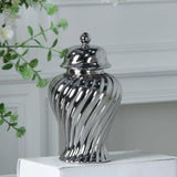 Ceramic Flower Vase Ceramic Ginger Jar with Lid for Bookshelf Party Entrance Silvery