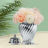 Ceramic Flower Vase Ceramic Ginger Jar with Lid for Bookshelf Party Entrance Silvery