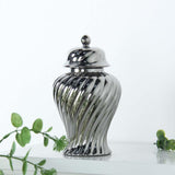 Ceramic Flower Vase Ceramic Ginger Jar with Lid for Bookshelf Party Entrance Silvery