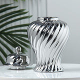 Ceramic Flower Vase Ceramic Ginger Jar with Lid for Bookshelf Party Entrance Silvery