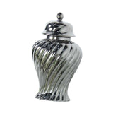 Ceramic Flower Vase Ceramic Ginger Jar with Lid for Bookshelf Party Entrance Silvery