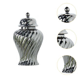 Ceramic Flower Vase Ceramic Ginger Jar with Lid for Bookshelf Party Entrance Silvery