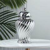 Ceramic Flower Vase Ceramic Ginger Jar with Lid for Bookshelf Party Entrance Silvery