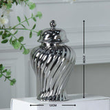 Ceramic Flower Vase Ceramic Ginger Jar with Lid for Bookshelf Party Entrance Silvery