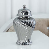 Ceramic Flower Vase Ceramic Ginger Jar with Lid for Bookshelf Party Entrance Silvery