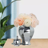 Ceramic Vase Modern Ceramic Ginger Jar with Lid for Entryway Bookshelf Party Silvery