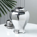 Ceramic Vase Modern Ceramic Ginger Jar with Lid for Entryway Bookshelf Party Silvery