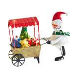 Christmas Snowman with Cart Statue Cute Tabletop Decoration for Holiday Gift