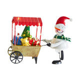 Christmas Snowman with Cart Statue Cute Tabletop Decoration for Holiday Gift