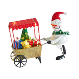 Christmas Snowman with Cart Statue Cute Tabletop Decoration for Holiday Gift